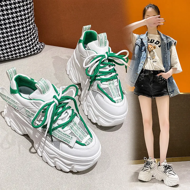 Casual Color Collision Breathable Heightened Thick Bottom Running Shoes Wholesale Women'S Shoes