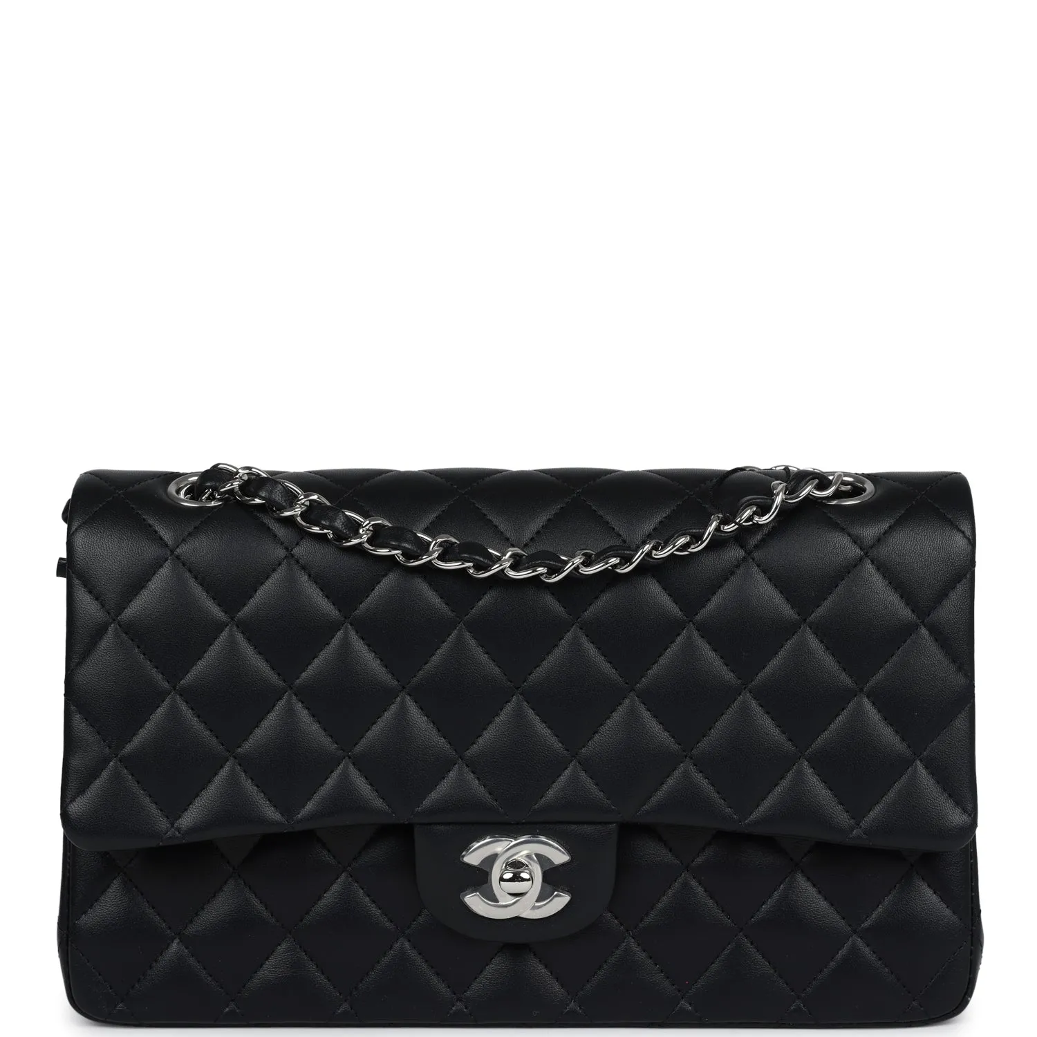 Chanel Medium Classic Double Flap Black Lambskin Silver Hardware