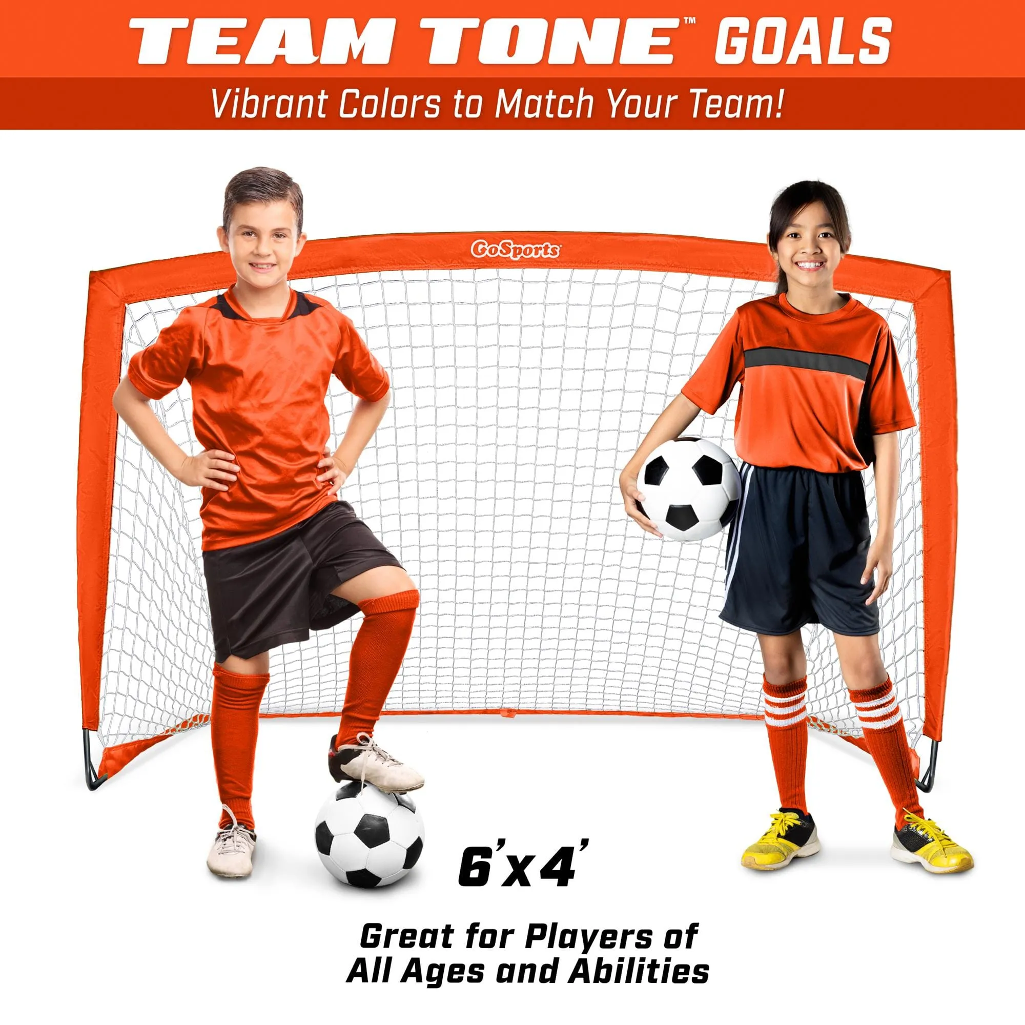 GoSports Team Tone 6 ft x 4 ft Portable Soccer Goal for Kids - Pop Up Net for Backyard - Red