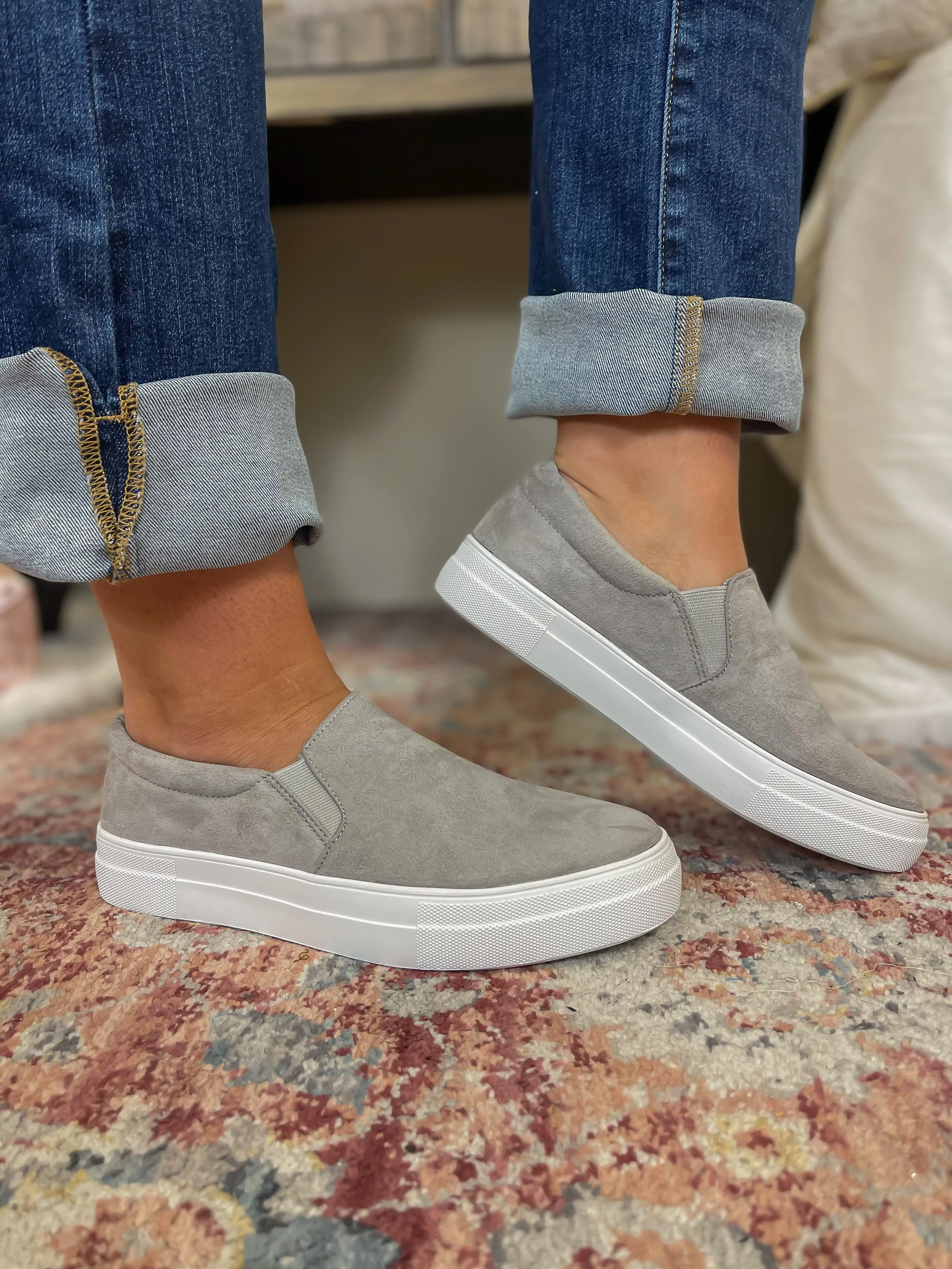 Grey Suede Slip On Sneaker