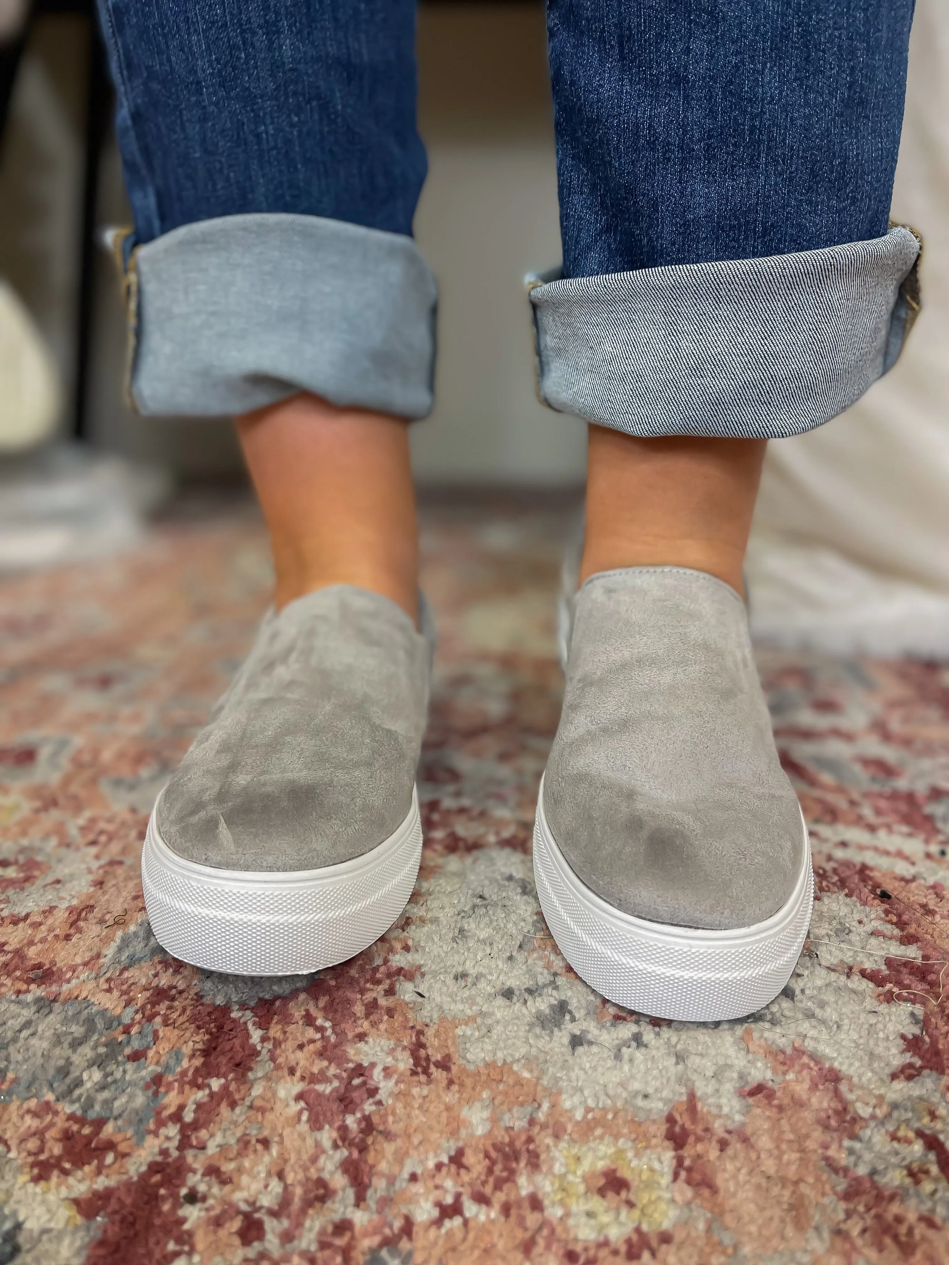 Grey Suede Slip On Sneaker