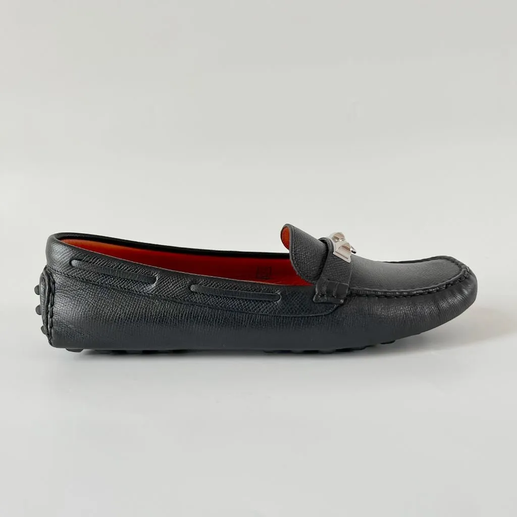 Hermès Black Leather Irving Slip On Loafers, 40.5