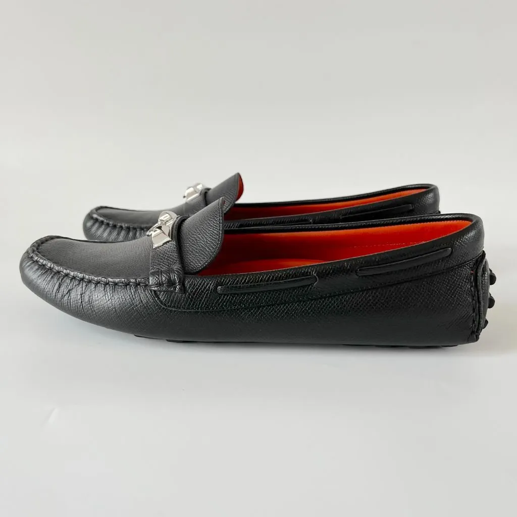 Hermès Black Leather Irving Slip On Loafers, 40.5