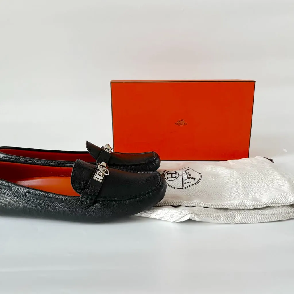 Hermès Black Leather Irving Slip On Loafers, 40.5
