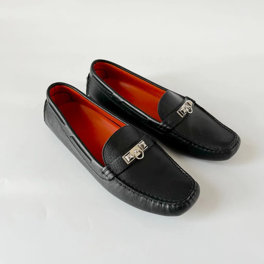 Hermès Black Leather Irving Slip On Loafers, 40.5
