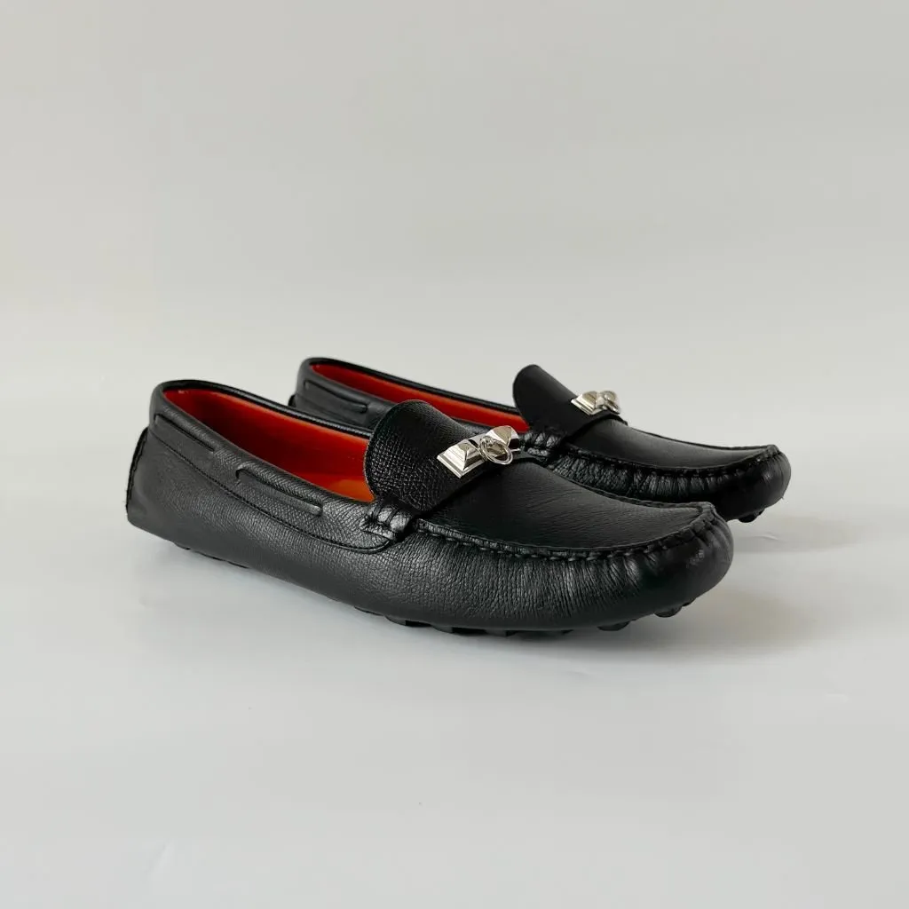Hermès Black Leather Irving Slip On Loafers, 40.5