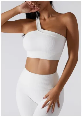 Ribbed Asymmetrical One Shoulder Sports Bra by Anna-Kaci