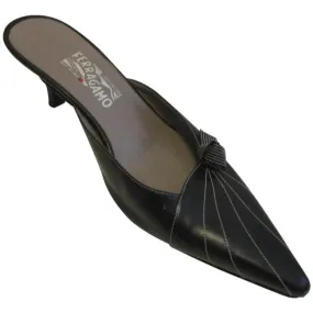 Salvatore Ferragamo Black Pointed Toe Slip On Accent Stitched Mulesslides Size Us