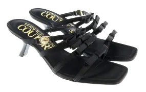 Versace Jeans Couture Black Stappy Mid Heel Bow Sandals-